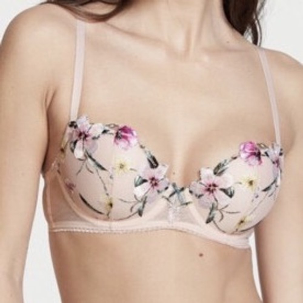 Victorias Secret Dream Angels Lined Demi Bra 36DD Pink Floral Embroidery Mesh